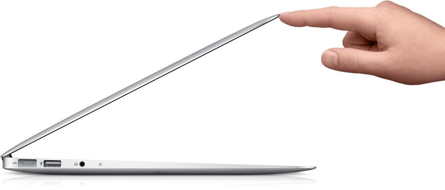 MacBook Air holder en slank profil.