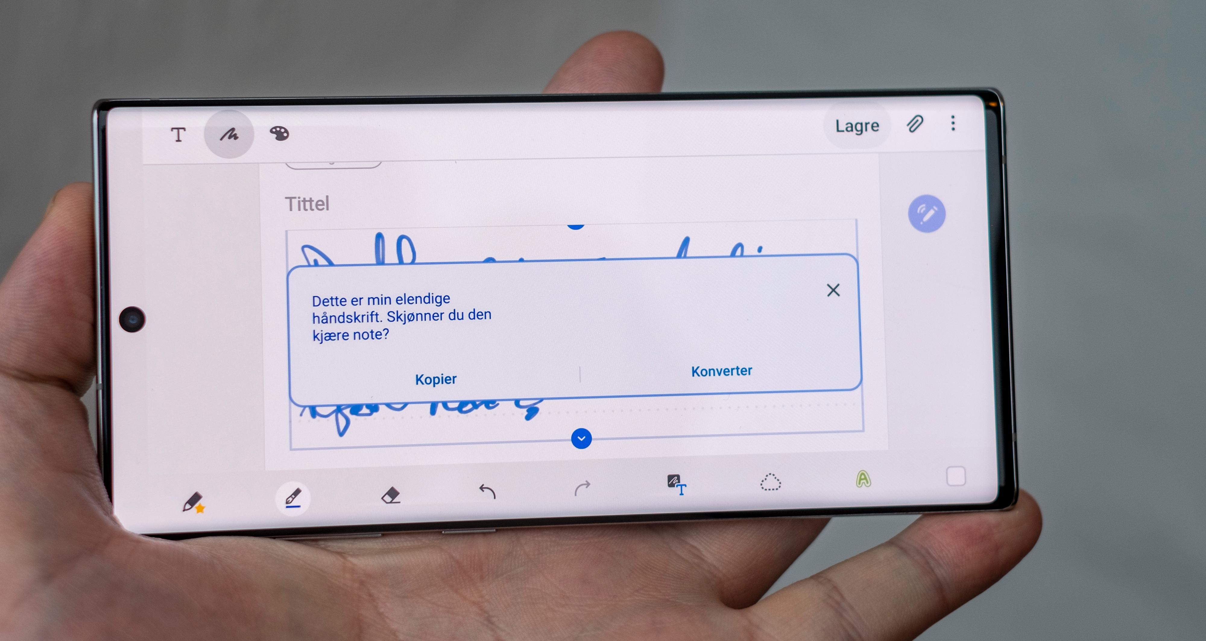 Slik ser det ut når Galaxy Note 10 oversetter fra håndskrift til tekst som kan puttes inn i alt fra e-poster til Word-dokumenter. Det er rett og slett magisk hvor mye den faktisk forstår av krokete kruseduller. Pennen er et langt mer aktuelt hjelpemiddel for folk med dårlig håndskrift i dag enn for få år siden.