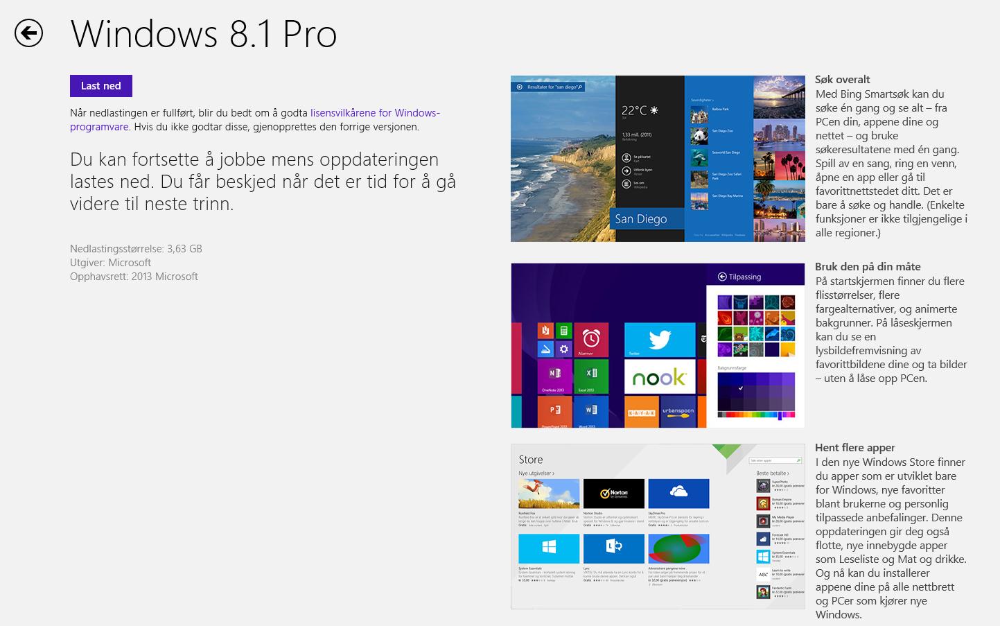 Windows 8.1 kan nå hentes ned fra Windows Store om du har Windows 8. Foto: Microsoft