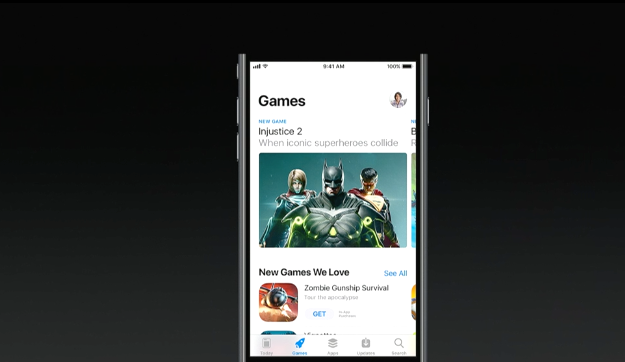 Nye faner i App Store, her spill, som blir liggende separat fra andre apper.