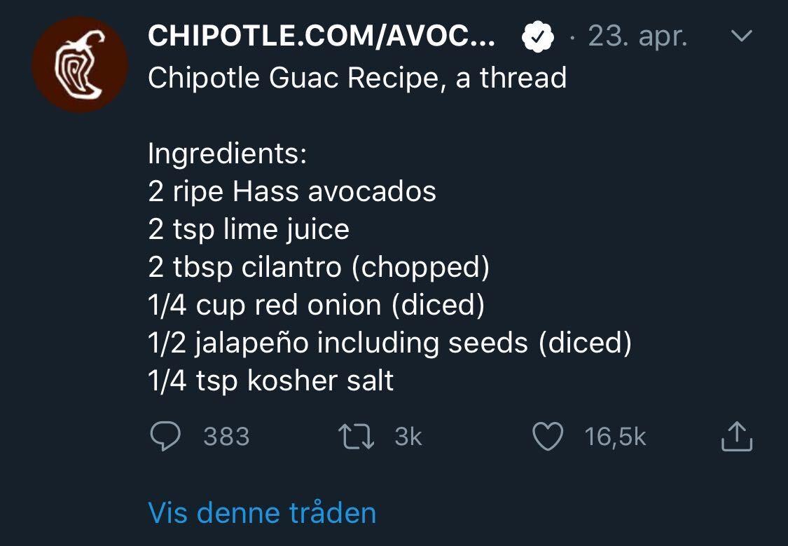 HAR DELT FØR: Chipotle deler guacamoleoppskriften sin i Corona-tid, men det er ikke første gang. Også i 2015 delte de oppskriften med oss. 