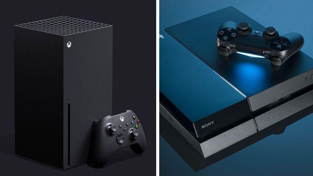 Alt er klart for en ny runde i konsollkrigen mellom Microsoft og Sony. Her avbildet Xbox Series X og PlayStation 4. Sony har fortsatt ikke avslørt PS5-designet.