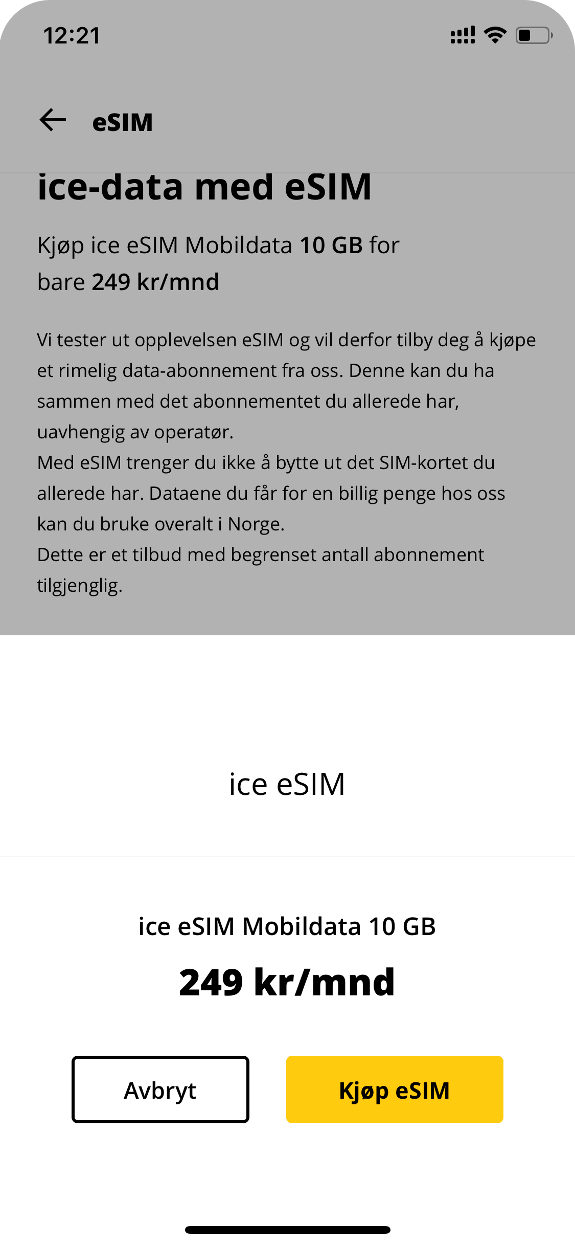 Via appen kan du registrere eSIM hos Ice.
