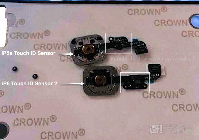 Den nederste Touch ID-sensoren kan være den som er beregnet på iPhone 6.Foto: Nowhereelse.fr.