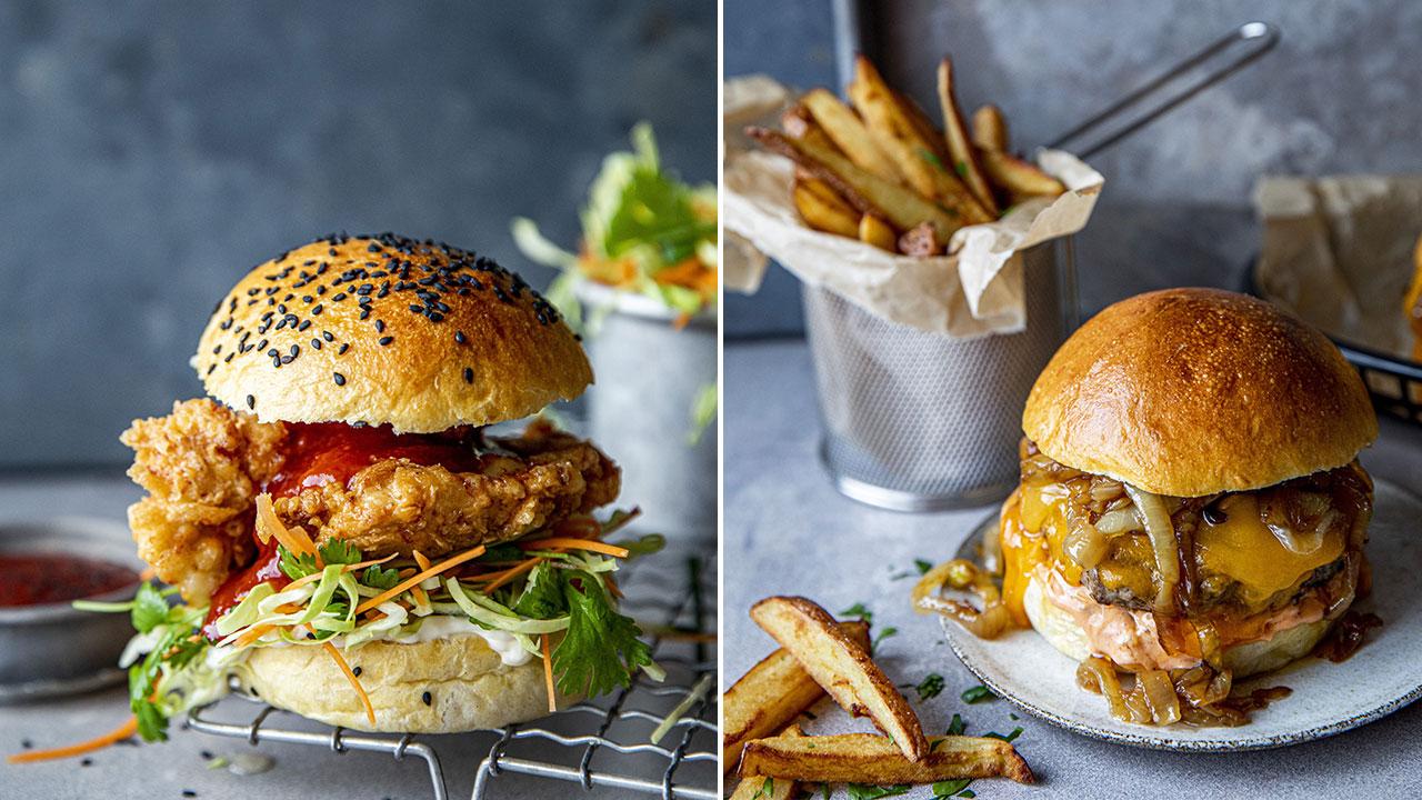 BURGERSOMMER: Sprø kyllingburger eller burger med tykke skiver cheddar og karamellisert løk - hva velger du?