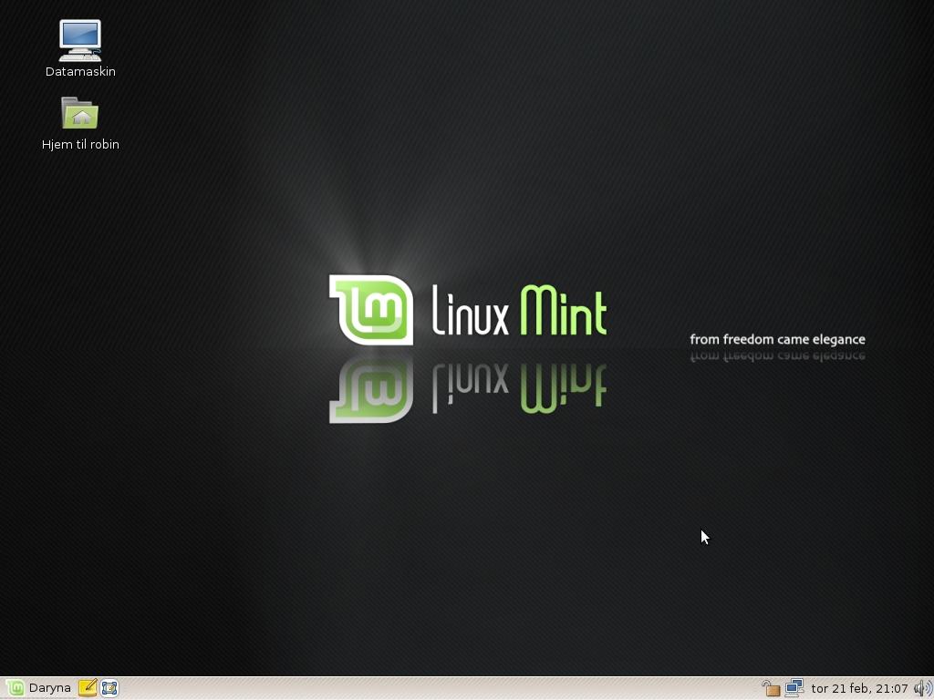Skrivebordet i Linux Mint
Klikk for større bilde