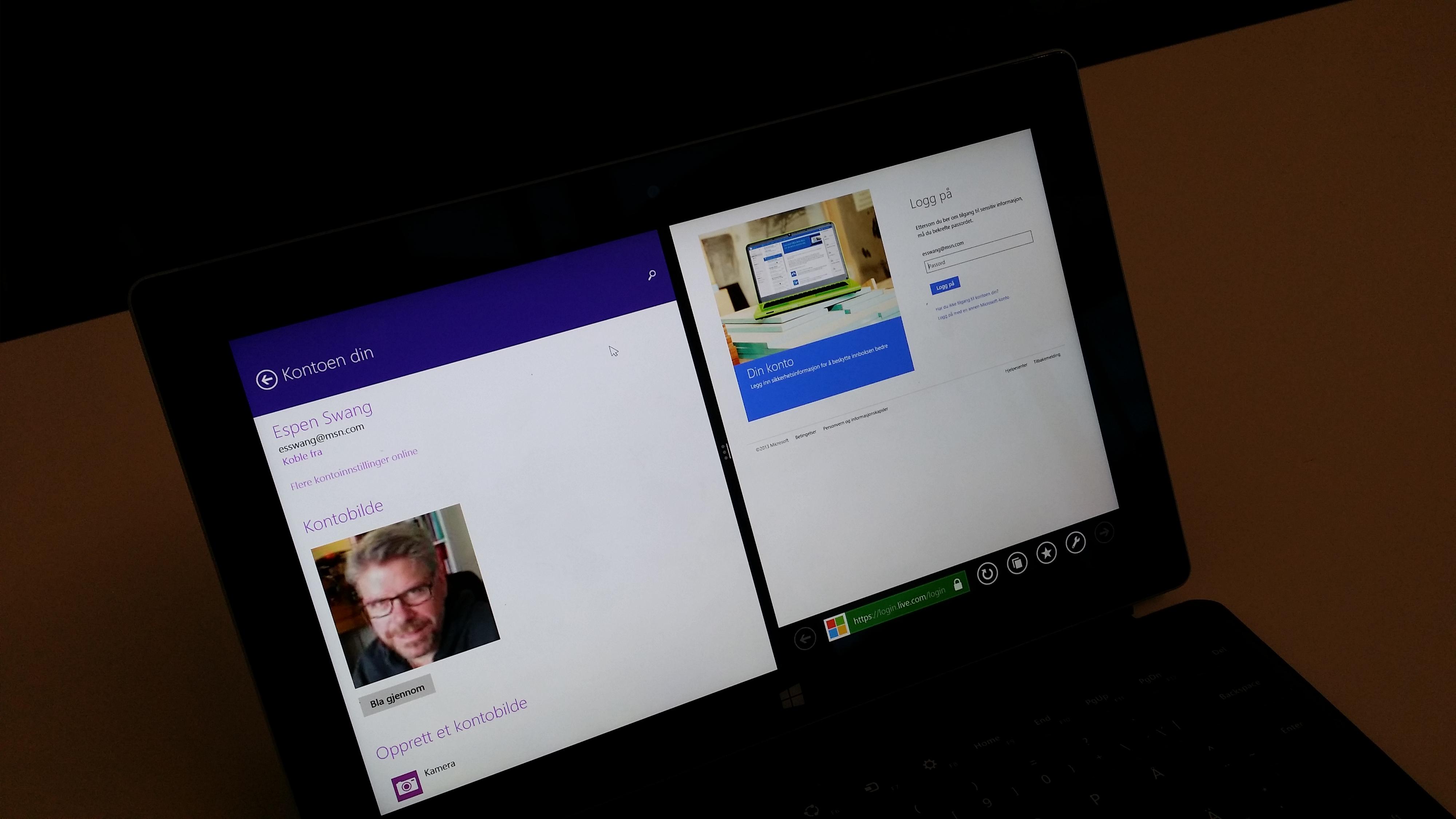 Surface 2 kan vise to apper samtidig. Du velger selv størrelsesforholdet mellom dem.Foto: Espen Irwing Swang, Amobil.no