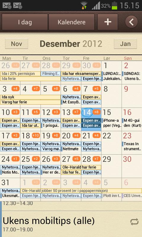 Samsungs kalender-app er svært god, men den blir fort litt rotete hvis du har mange aktive kalendere samtidig. Heldigvis kan du velge hvilke, og hvor mange du vil vise om gangen.