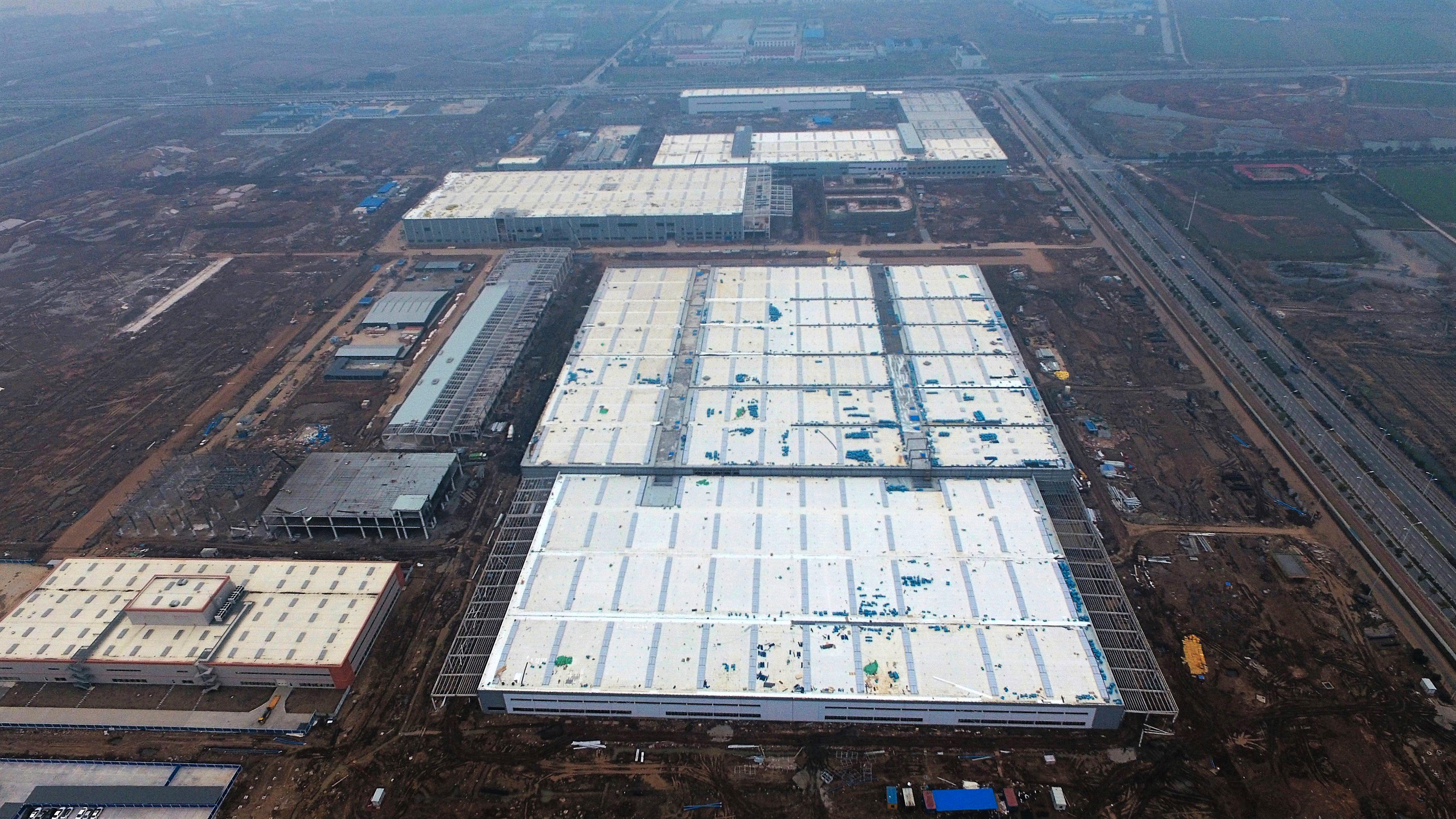 Byton-fabrikken som er under bygging i Nanjing i Kina.