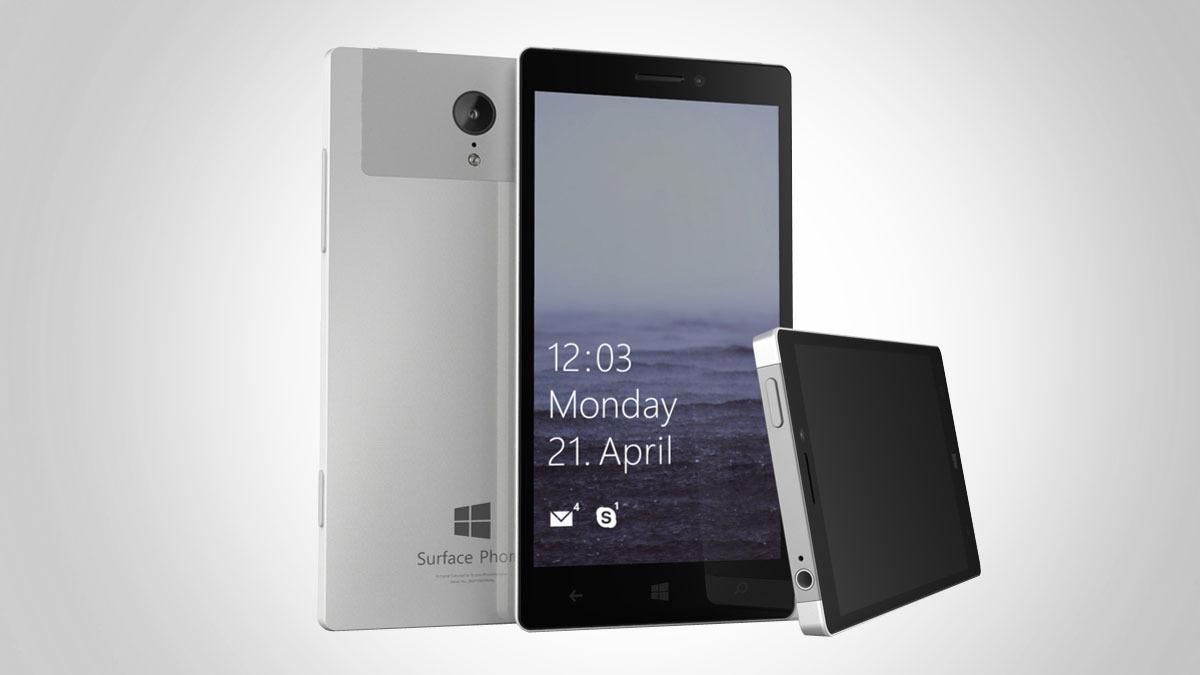 Dette bildet er en konsepttegning av det som kan bli Windows Surface Phone, som ifølge de ferske ryktene kan få litt mindre fokus på spesifikasjoner. Foto: PhoneDesigner/Teknofil.no/montasje