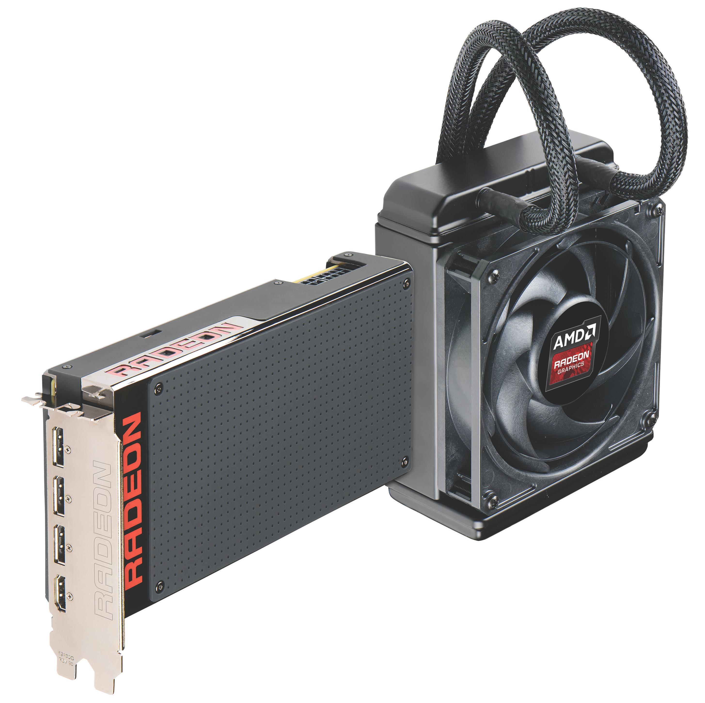 AMDs vannkjølte Radeon R9 Fury X overklokker svært godt skal vi tro AMD. Kortet kan nok også bli en svært sterk konkurrent mot Nvidias GTX 980 Ti. Foto: AMD