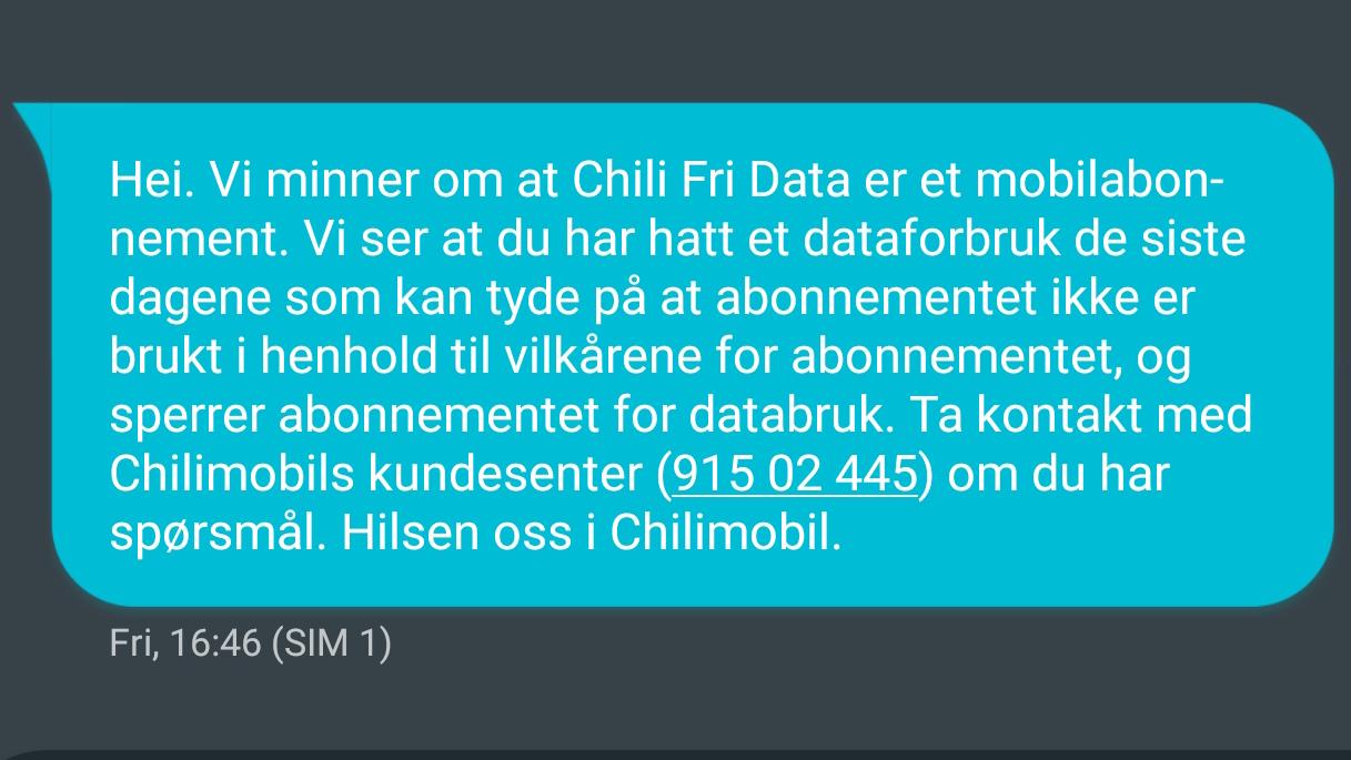 SMS-en Chilimobil-kunde Marius Jørås Sund fikk.
