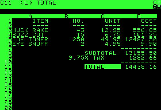 VisiCalc på Apple II – har du sett Excel, så kjenner du automatisk igjen konseptet. Det var da noen voldsomt rare ting de kjøpte her. Foto: AppleIIHistory.org/Wikipedia