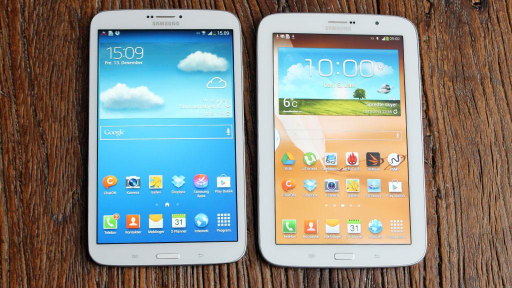 Slik ser to av dagens Galaxy Tab 3-modeller ut.Foto: Espen Irwing Swang, Amobil.no