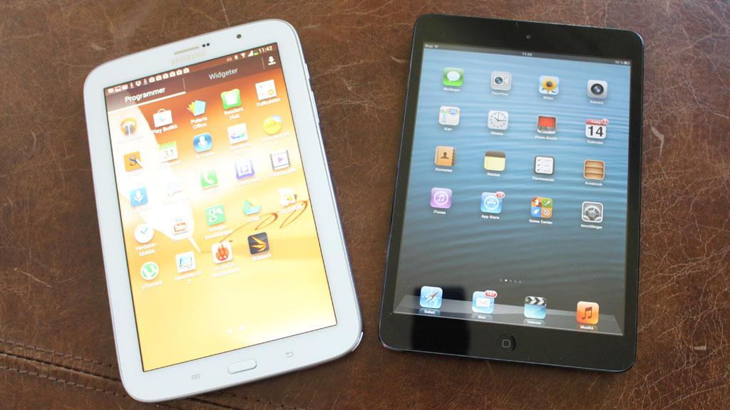 Note 8.0 til venstre, iPad Mini til høyre.Foto: Espen Irwing Swang, Amobil.no