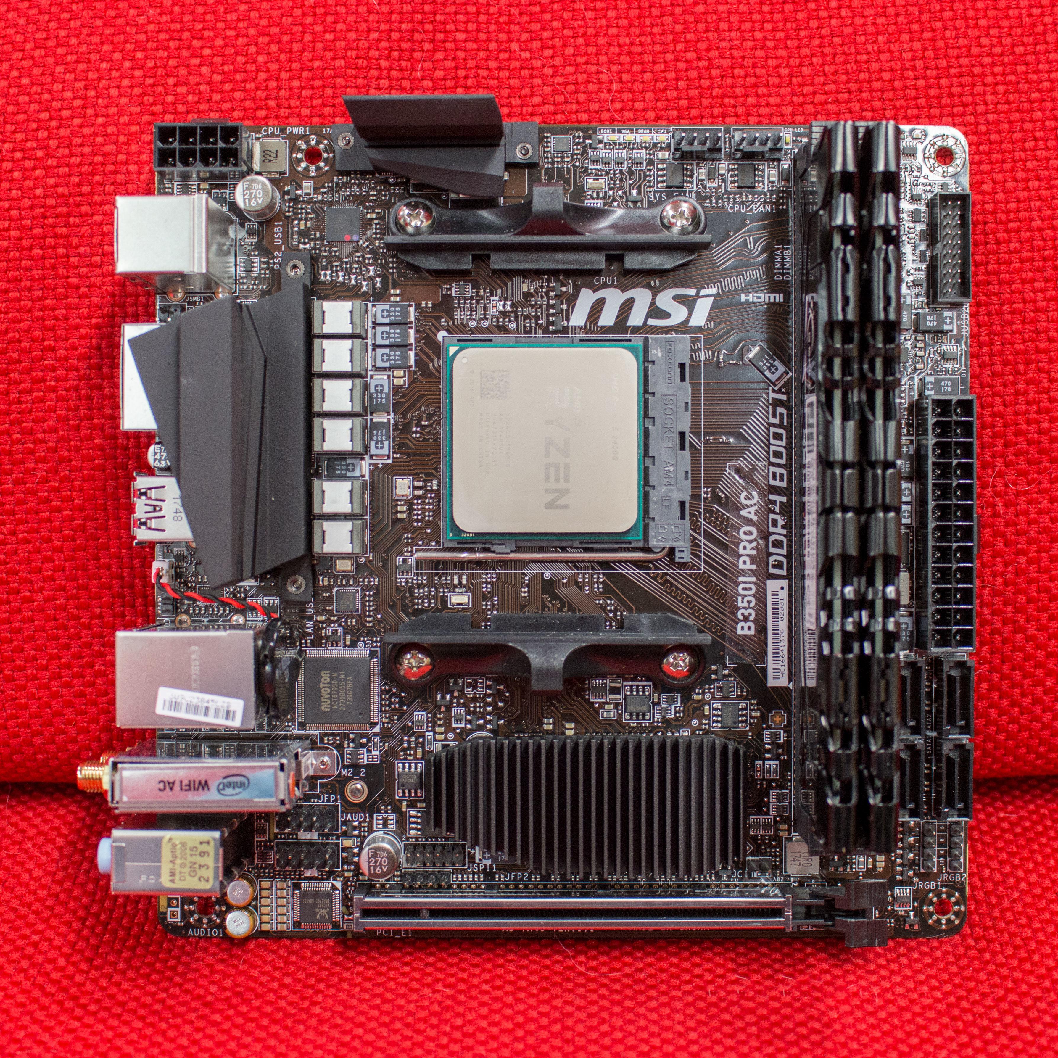 MSI B350I Pro AC med AMD Ryzen 5 2400G.