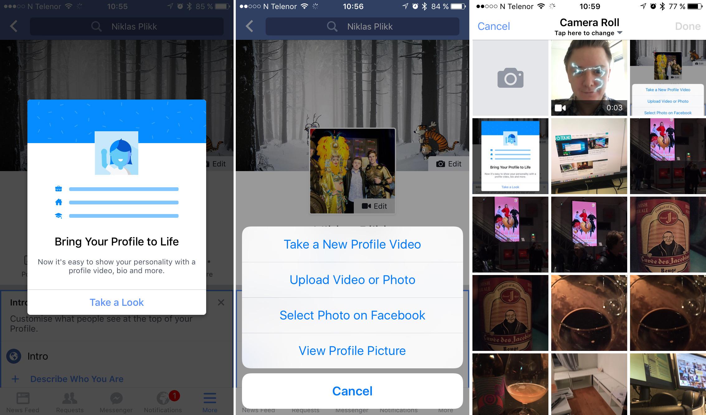 Hvis du har fått den nye funksjonen vil du kunne velge å laste opp en video du vil bruke som profilvideo – eller du kan spille inn en ny video med mobilkameraet.