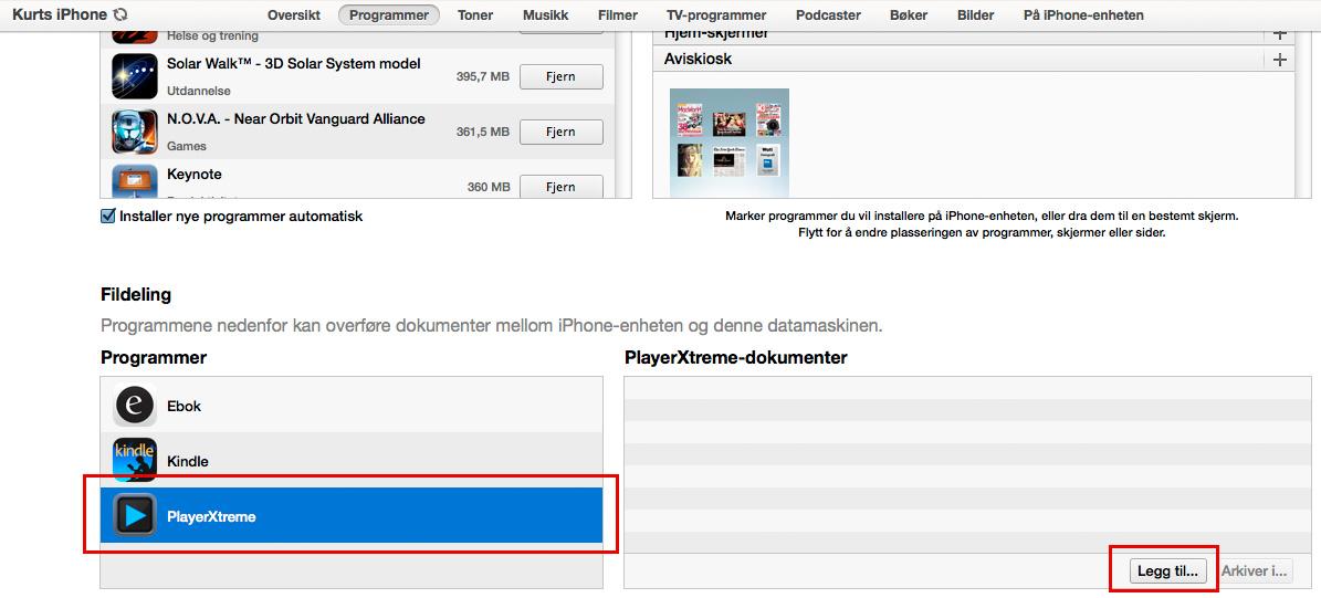I iTunes kan du overføre filer som skal gjøres tilgjengelig for kun en bestemt app på iPad eller iPhone.