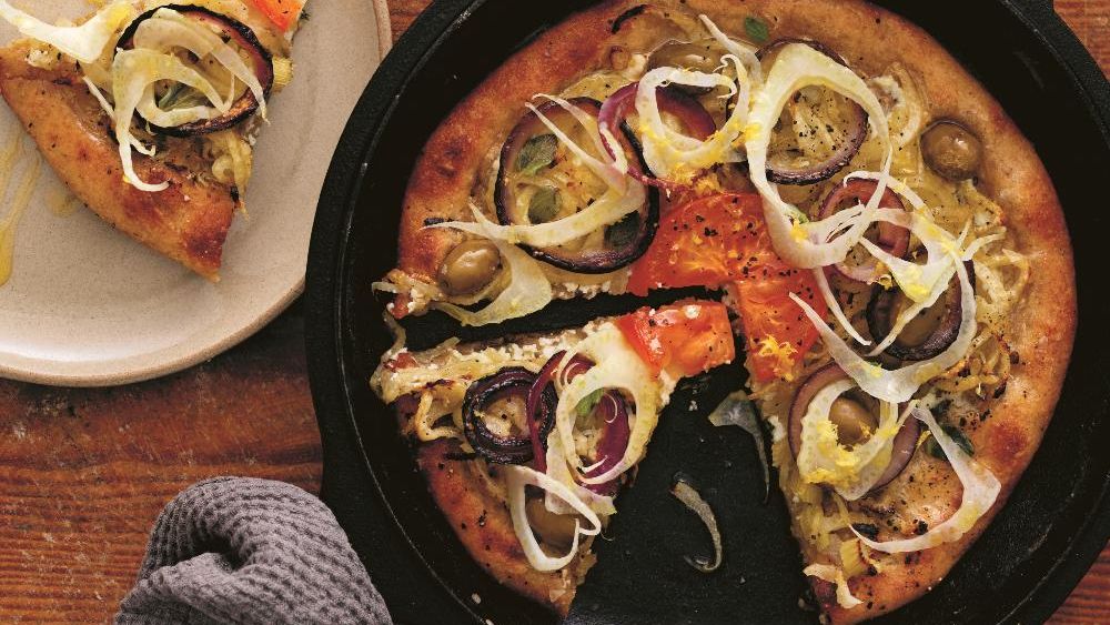 ”Painpizza” med ricotta, fänkål och oliver