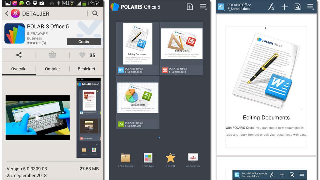 Polaris 5.0 er en god Office-løsning du kan laste ned gratis fra Samsung Apps.Foto: Espen Irwing Swang, Amobil.no
