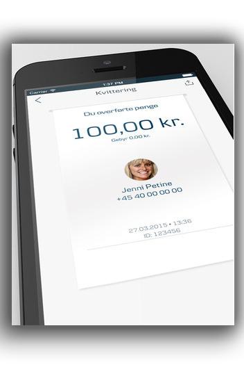 Med MobilePay kan du også overføre penger til venner, som med DNBs mobiltjeneste Vipps. Foto: Danske Bank / App Store