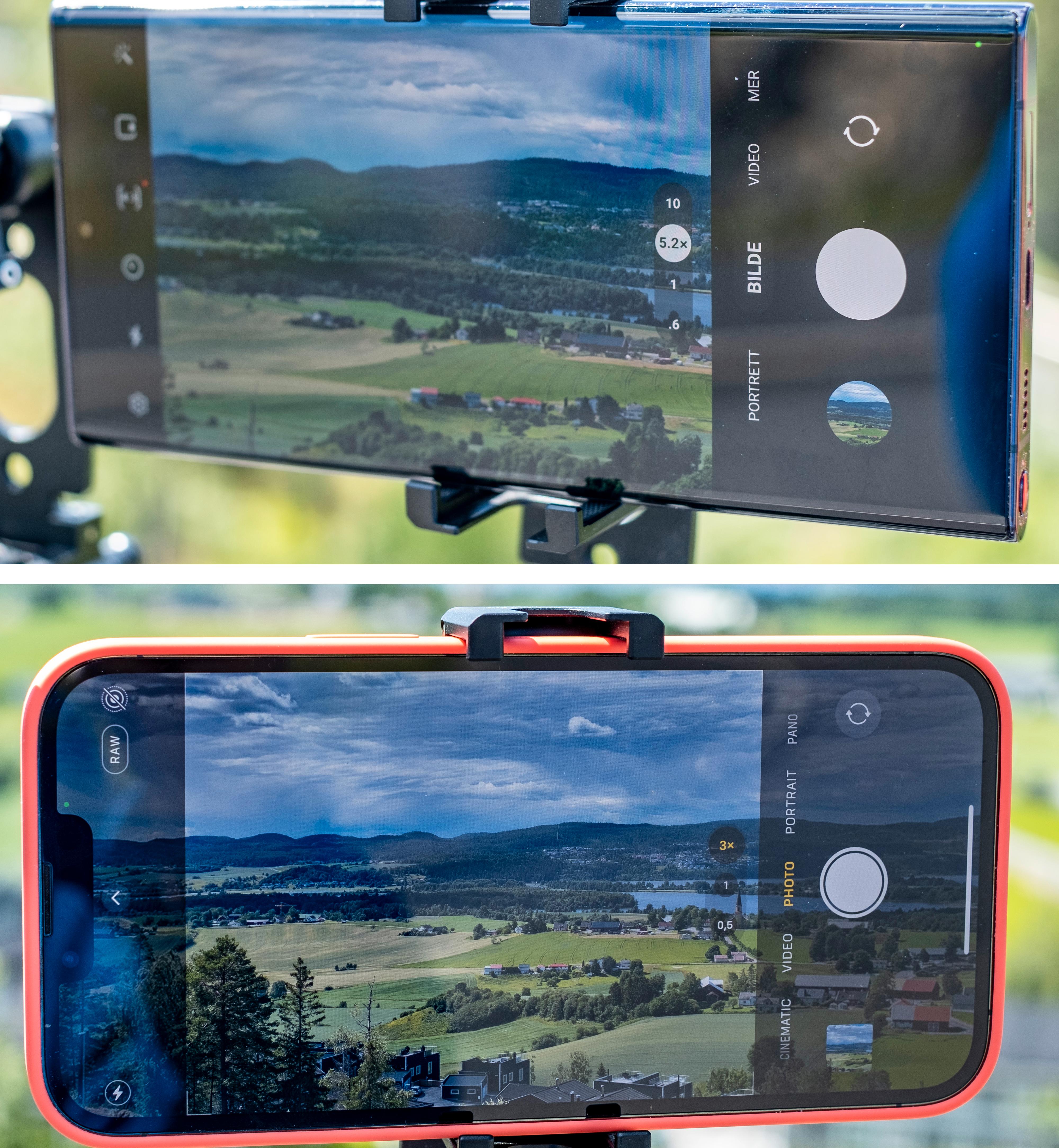 Håpløst uproft? Slik ser fotomenyene ut i henholdsvis Galaxy S22 Ultra og iPhone 13 Pro Max. Det er mulig å «gjøre det komplisert» å ta bilder med disse telefonene også, men da er det et aktivt valg. Hvert eneste bilde er litt kronglete med Xperia 1 IV - enten du vil eller ikke.