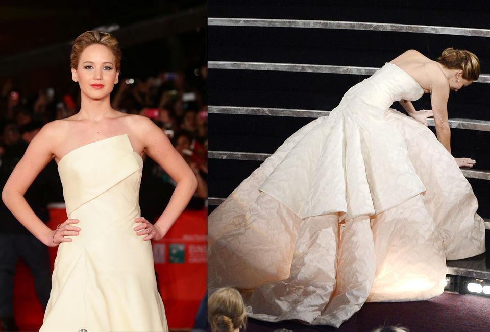 FALT PÅ OSCAR: Skuespiller Jennifer Lawrence gikk rett i bakken da hun skulle opp på scenen for å motta Oscar for beste kvinnelige hovedrolle. Foto: Getty Images