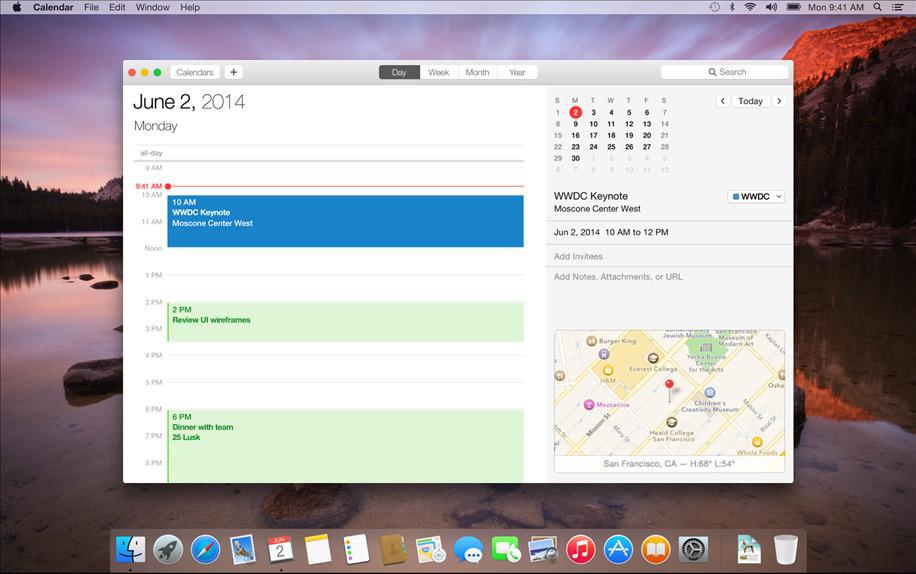 Kalenderen har også fått en oppfriskning. Det er gjennomgående at Apple har prøvd å blande trekk fra OS X Mavericks og iOS 7.Foto: Apple