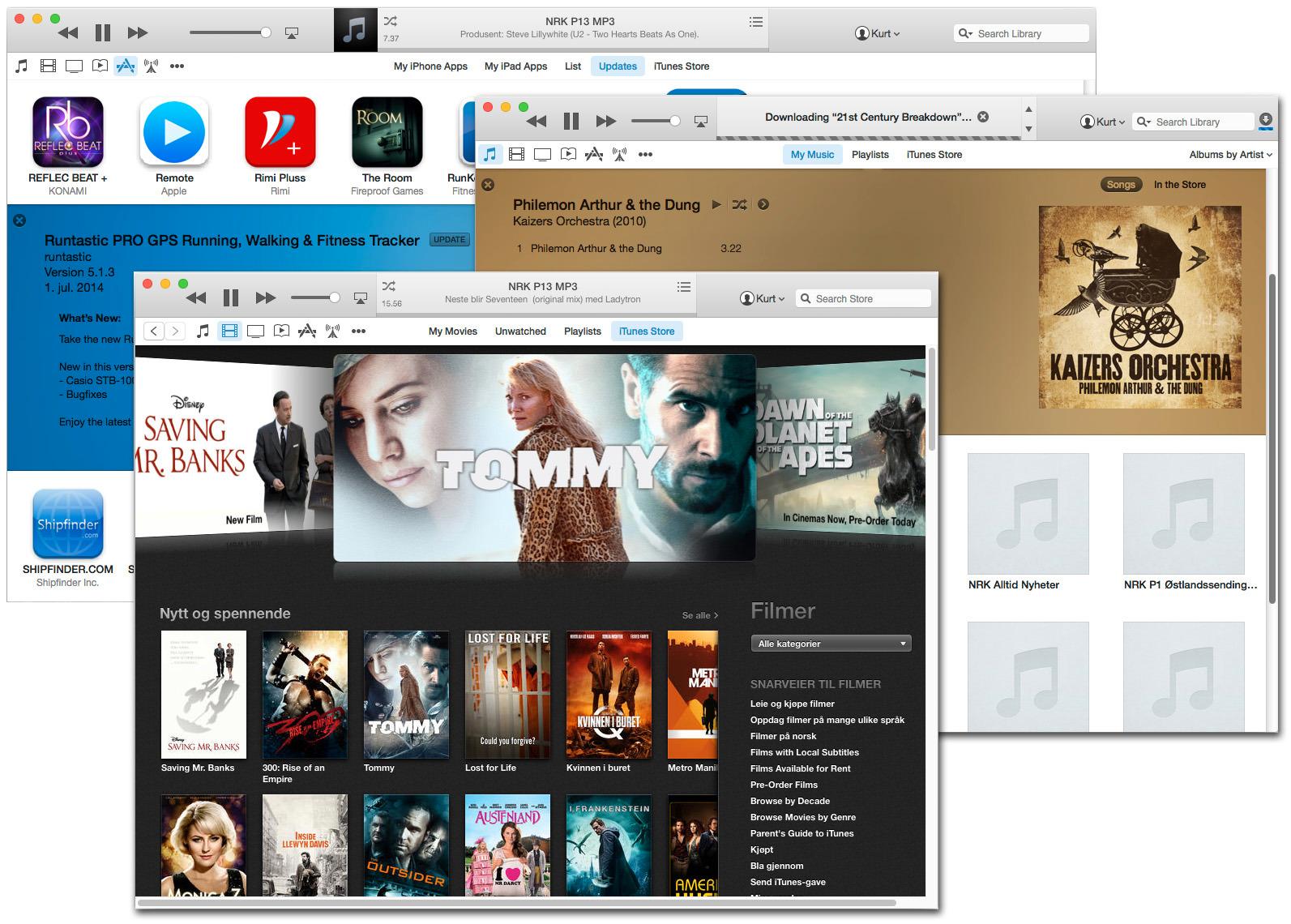 iTunes 12 har fått enklere navigasjon. Ikonene øverst til venstre brukes til å velge musikk, film, apper og annet.