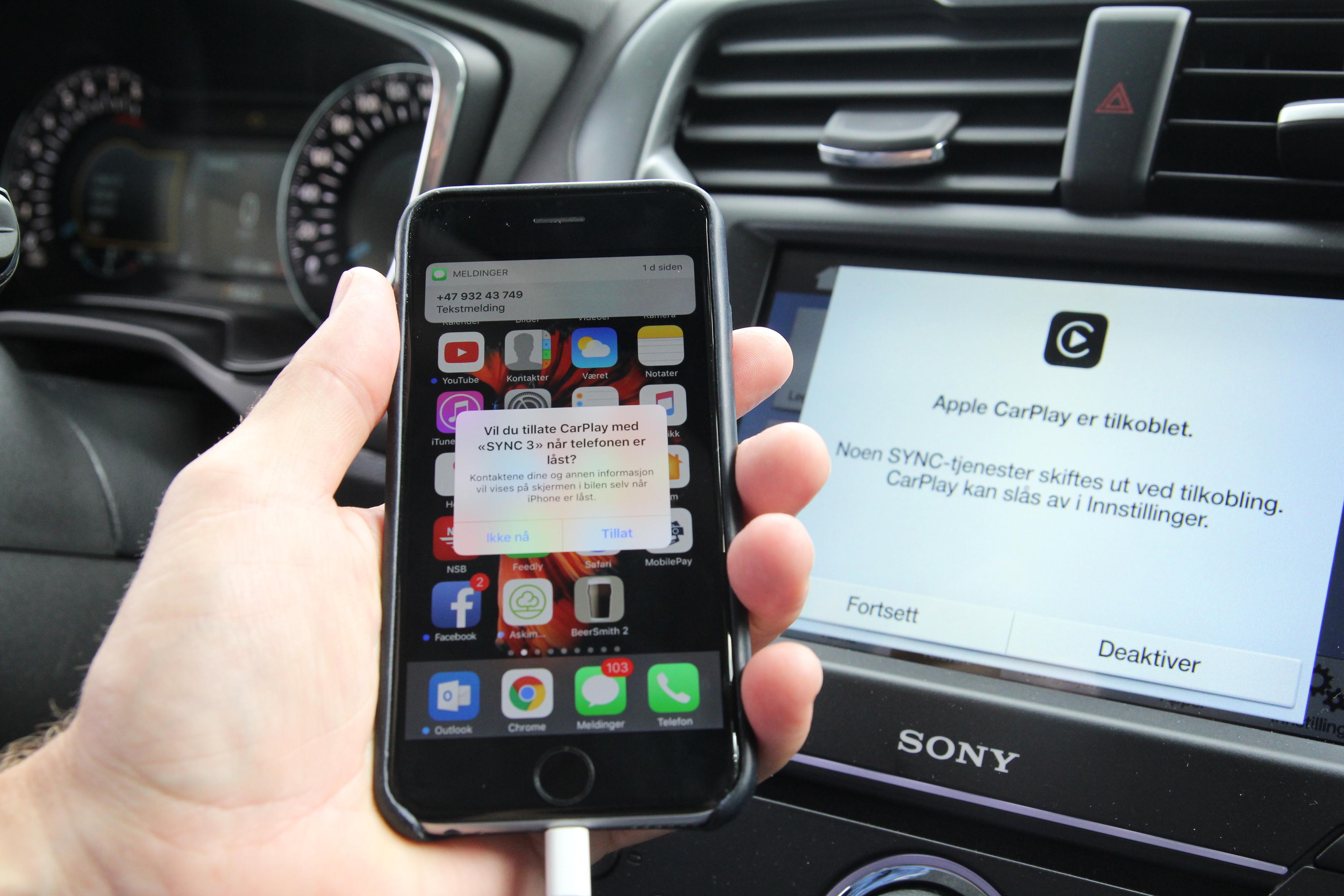 Apple CarPlay koblet opp mot Sync3 i en Ford Mondeo.