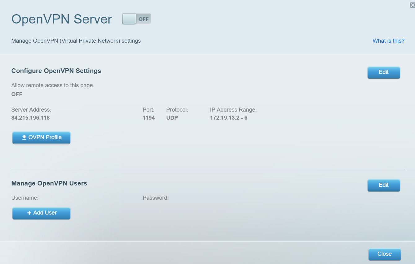 Du kan sette opp en OpenVPN-server med denne ruteren.