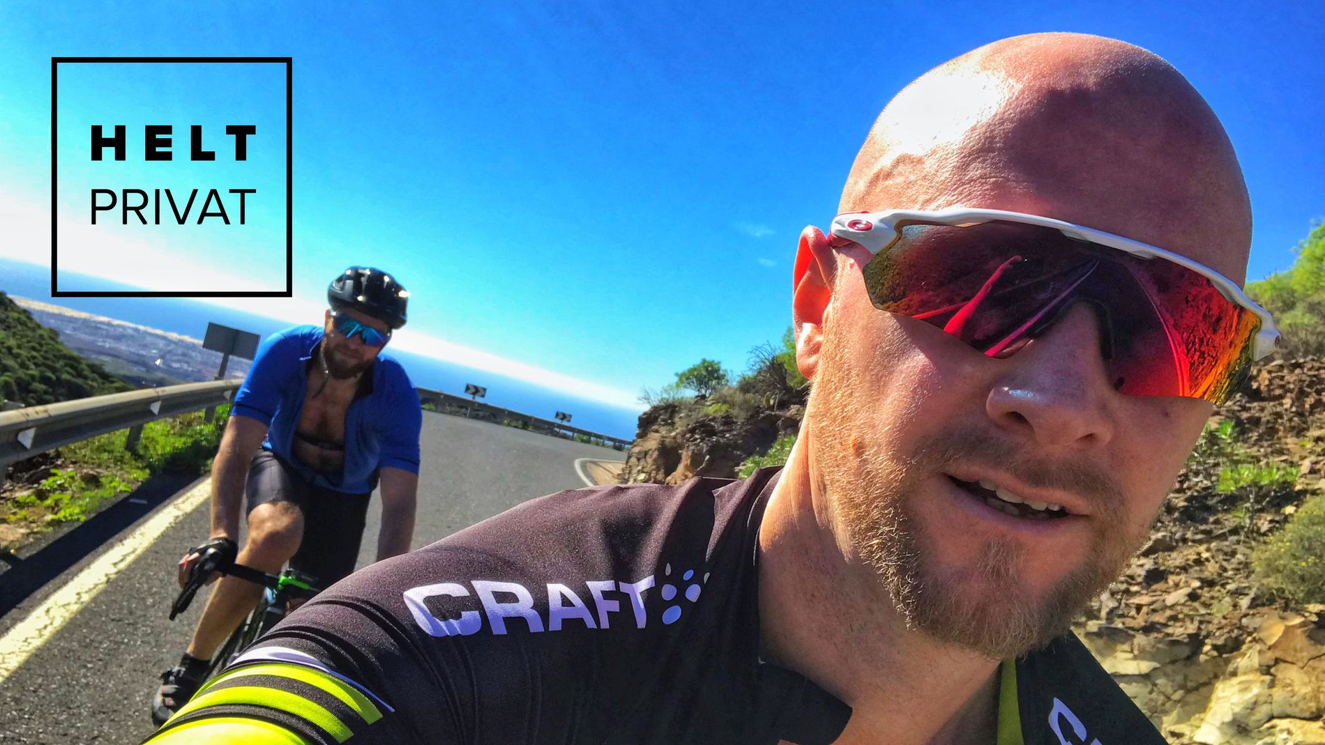 AKTIVT LIV: Aksel Innvær på sykkeltur på Gran Canaria i 2018. Her sammen med PrivatMegleren-kollega Alexander Haursett i bakgrunnen. 