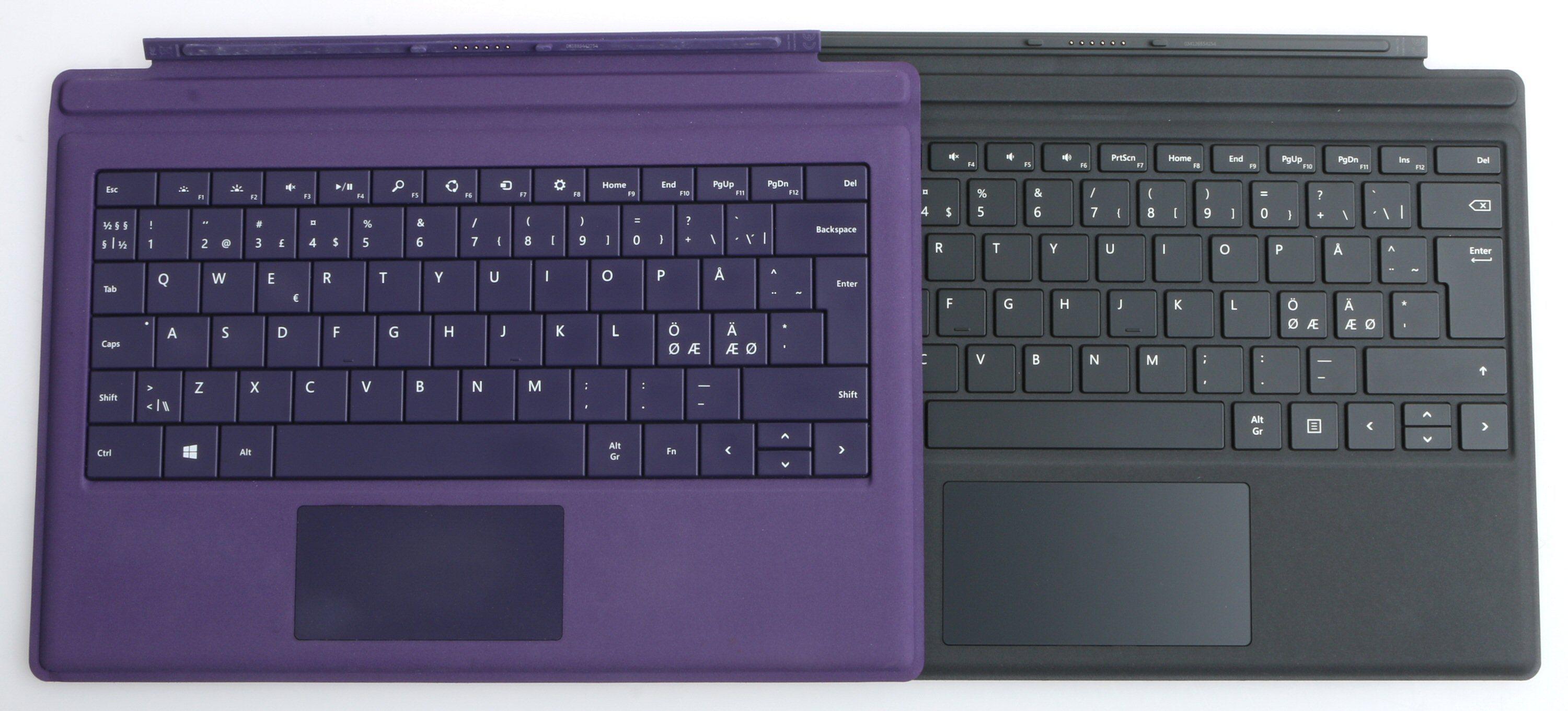 Microsoft Surface Pro 4 Type Cover til høyre, den opprinnelige for Pro 3 til venstre. Foto: Vegar Jansen, Tek.no