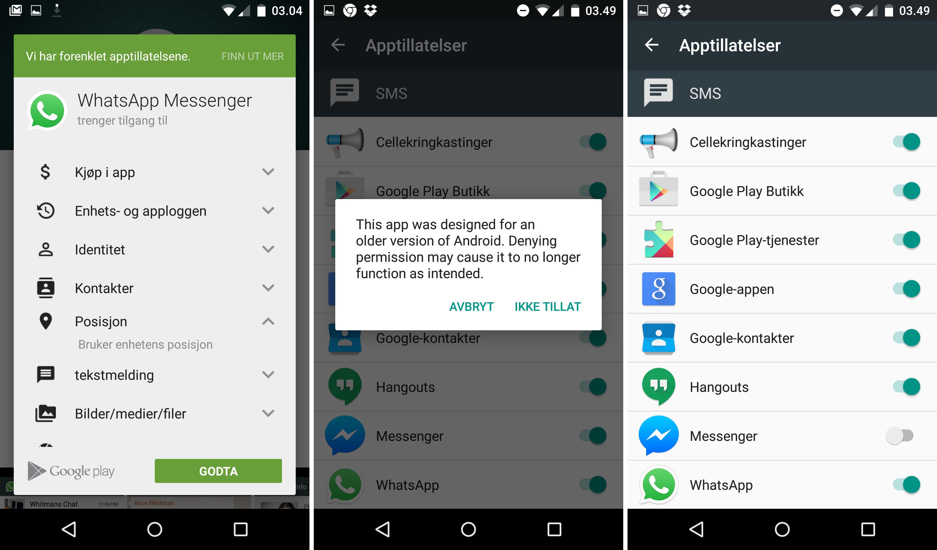I Android 6.0 Marshmallow kan du selv avgjøre om appene trenger alle tillatelsene de ber om. Foto: Finn Jarle Kvalheim, Tek.no