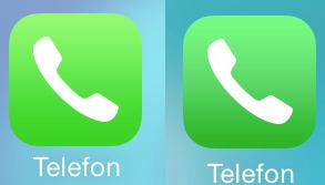 Grønnfargen på ikonene er litt mindre skrikende (iOS 7.1 til høyre).