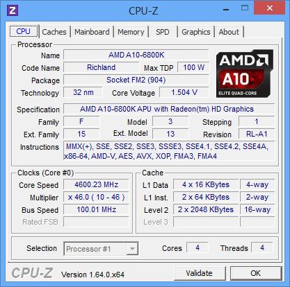 AMD A10-6800K @ 4,6 ghz.