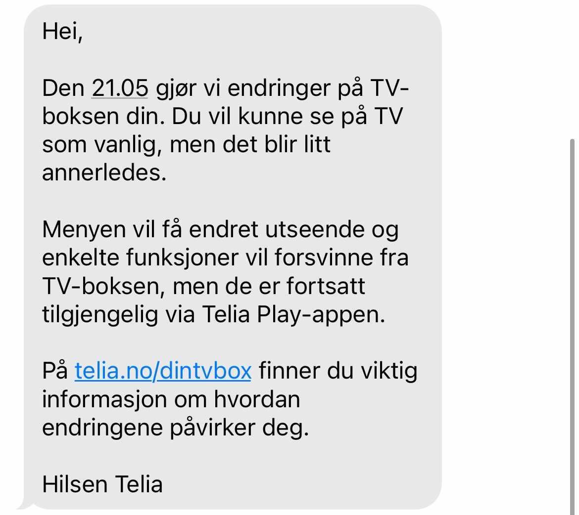 SMS-en Telia sendte kunder onsdag.