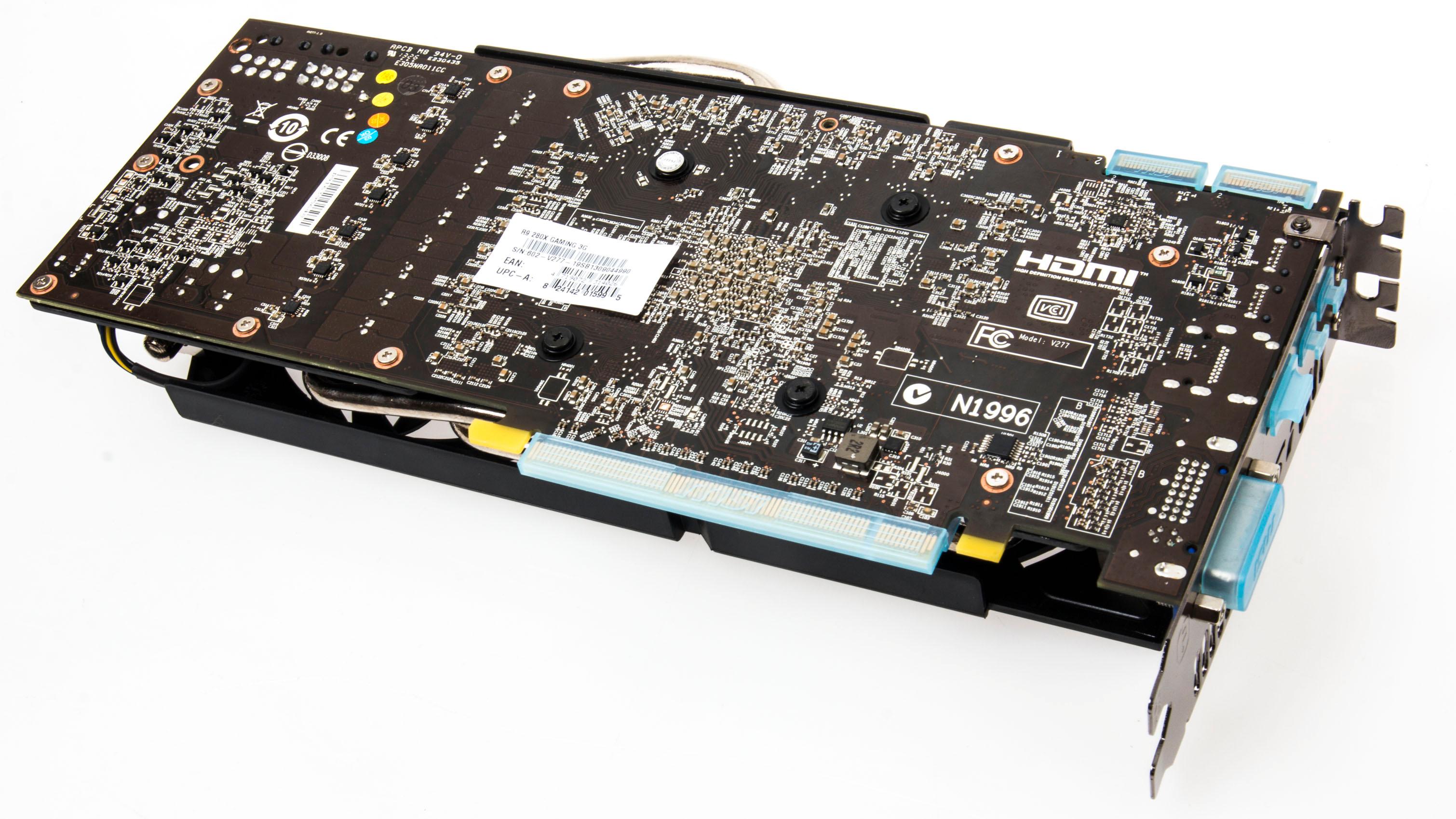 MSI sin Radeon R9 280X er ikke så tung at den trenger en bakplate. AMD lanserer R9 280X som en hard konkurrent til Nvidias GeForce GTX 760.Foto: Varg Aamo, Hardware.no