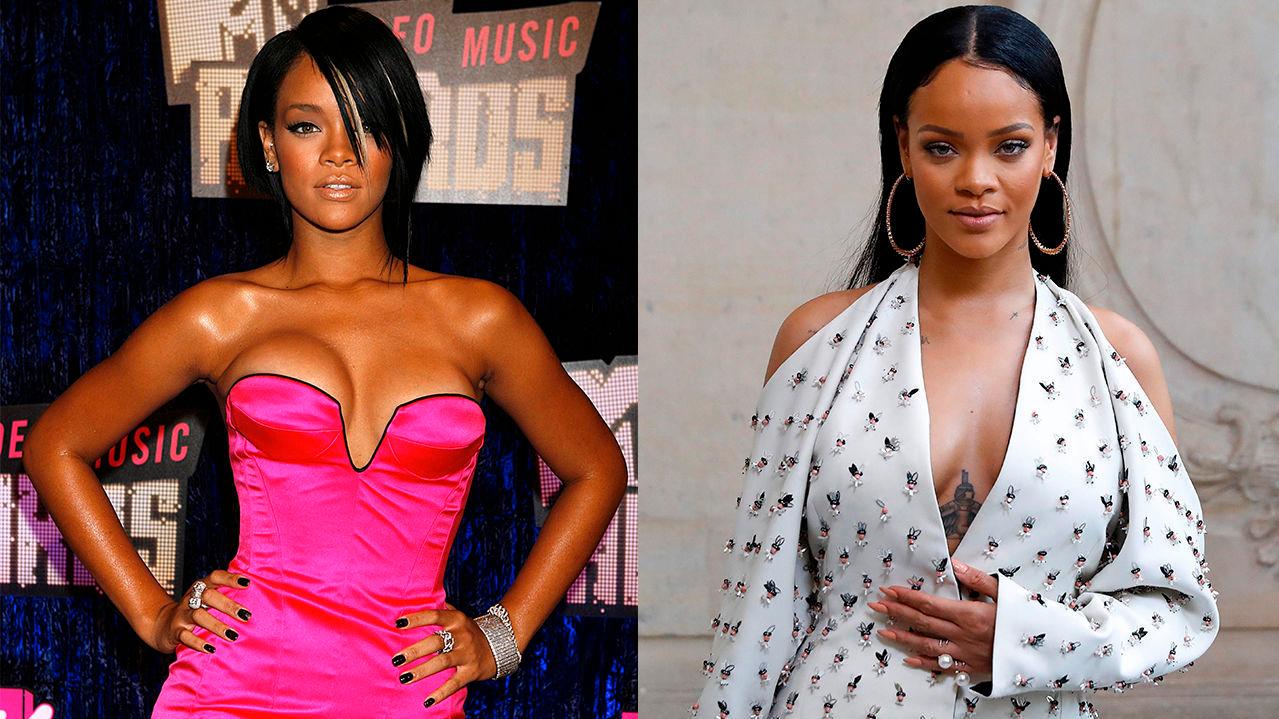 DA OG NÅ: Rihannas stil har utviklet seg mye siden hun for alvor trådte inn i rampelyset. Foto: PA Photos/AFP.