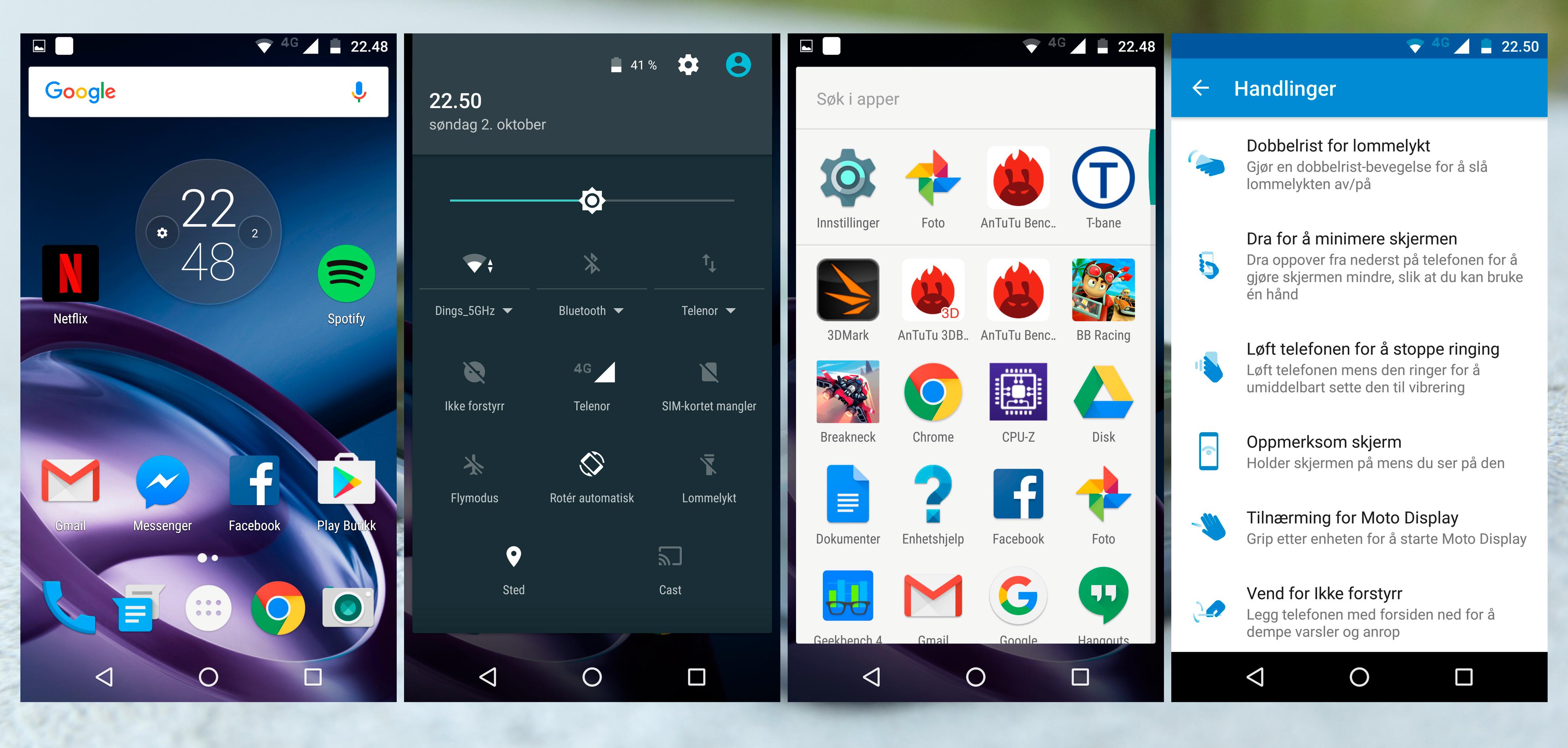 I det store og det hele er det ikke mye Motorola har gjort med Android-varianten de har puttet inn i Moto Z. En app har de fleste av tilpasningene i seg, og resten finner du i innstillingsmenyen.