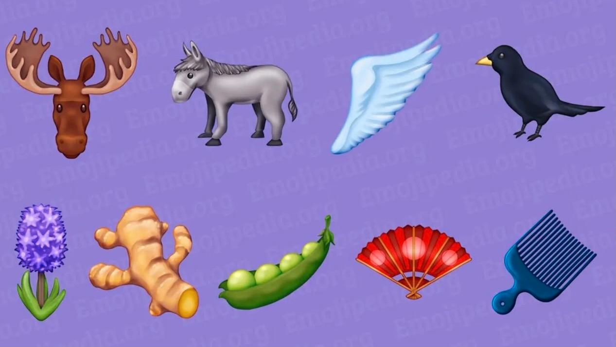 Blant de 31 emojiene finner vi blant annet elg, esel, vinger og sukkererter.