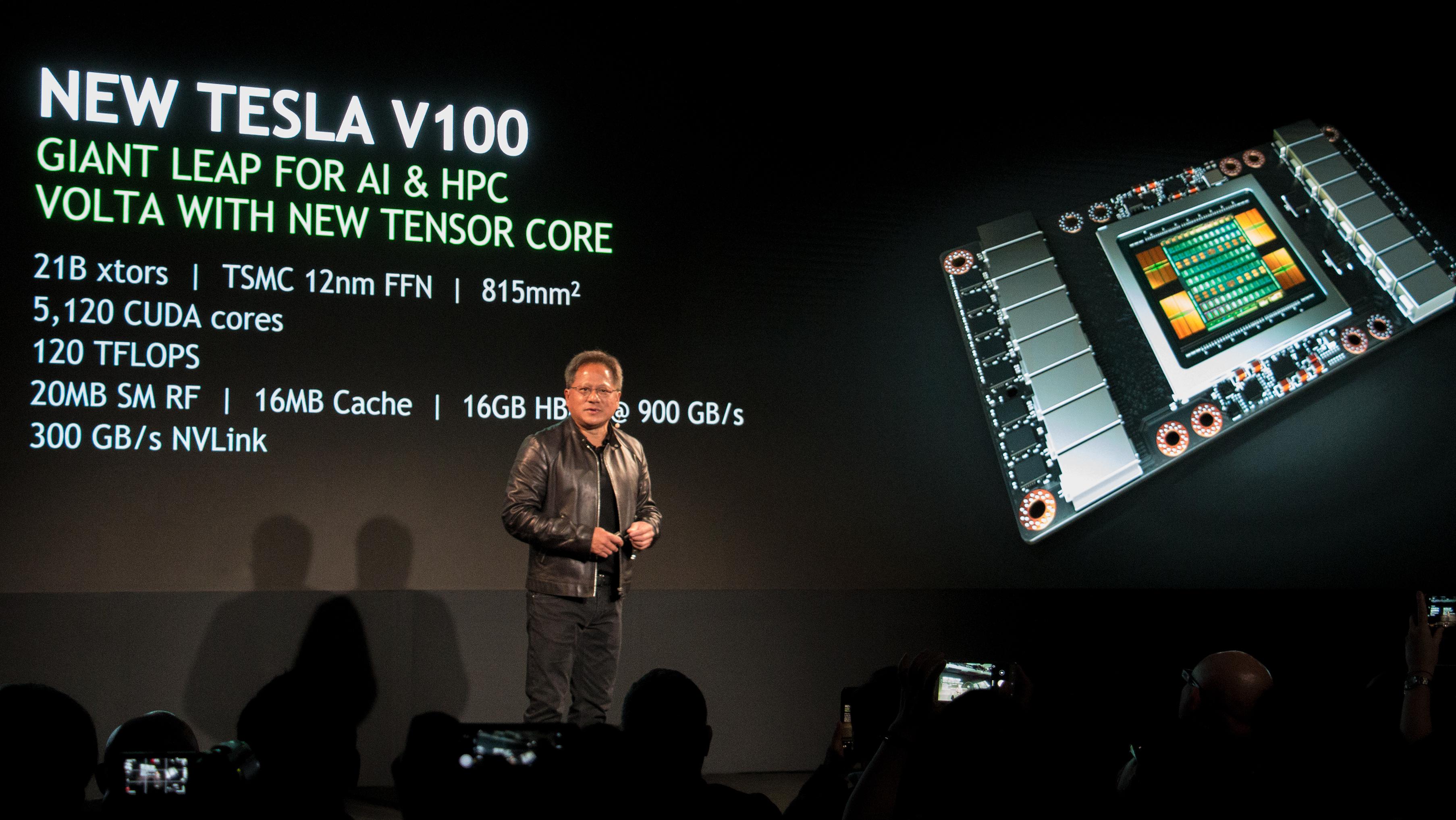 Tesla V100-regnekortet har plass til 21,1 milliarder transistorer fordelt på en gigantisk 815mm2 Volta-brikke. GTX 20-serien får en mye mindre brikke, men med et høyere antall transistorer enn dagens GTX 10-serie.