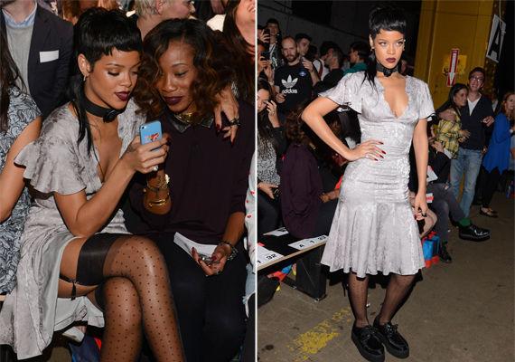 OPPSIKTSVEKKENDE: Rihannas sølvkjole er en av moteukens største snakkiser. Foto: Getty Images/All Over Press