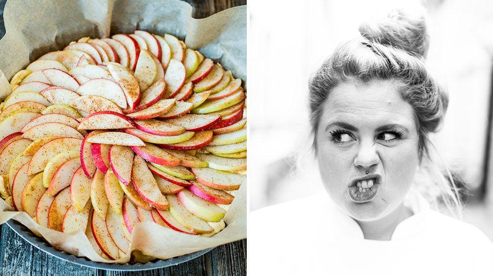 NORSKE EPLER: Nå er det tid for norske epler. Kjøkkensjef Reneé Fagerhøi gleder seg til å bruke råvaren til både middag og desserter. Foto: Sara Johannessen/VG/Jarle Hagen
