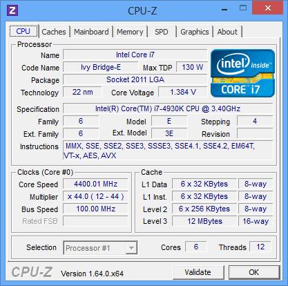 Intel Core i7 4930K @ 4,4 GHz.