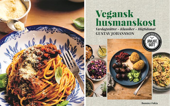 Spagetti med köttfärs – utan kött! Nu kommer  Gustav Johanssons med sin nya kokbok ”Vegansk husmanskost, Vardagsrätter – Klassiker – Högtidsmat” (Bonnier fakta).