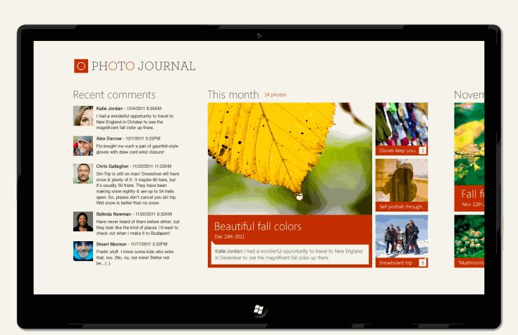 Slik ser Microsoft for seg at en foto-app vil kunne se ut på et Windows 8-nettbrett.