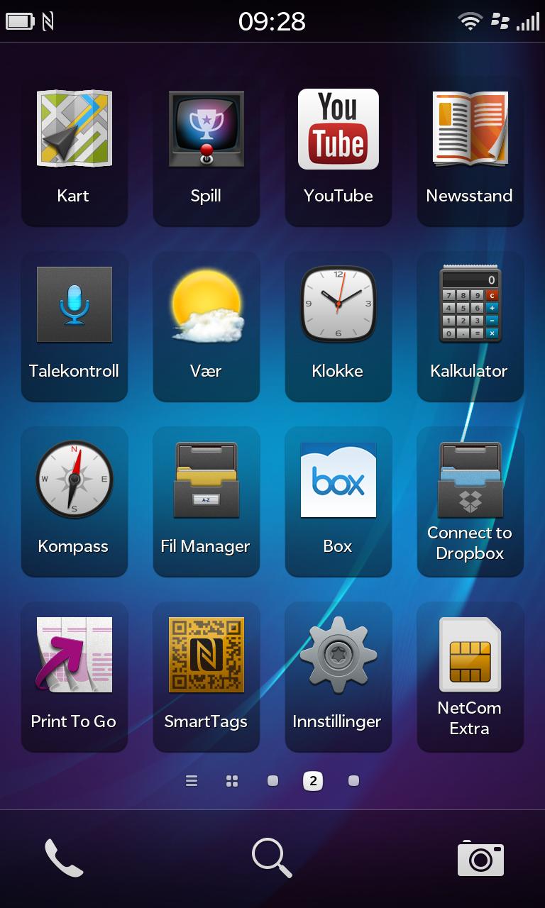 Slik ser applikasjonsmenyen i BlackBerry Z10 ut.Foto: Finn Jarle Kvalheim, Amobil.no