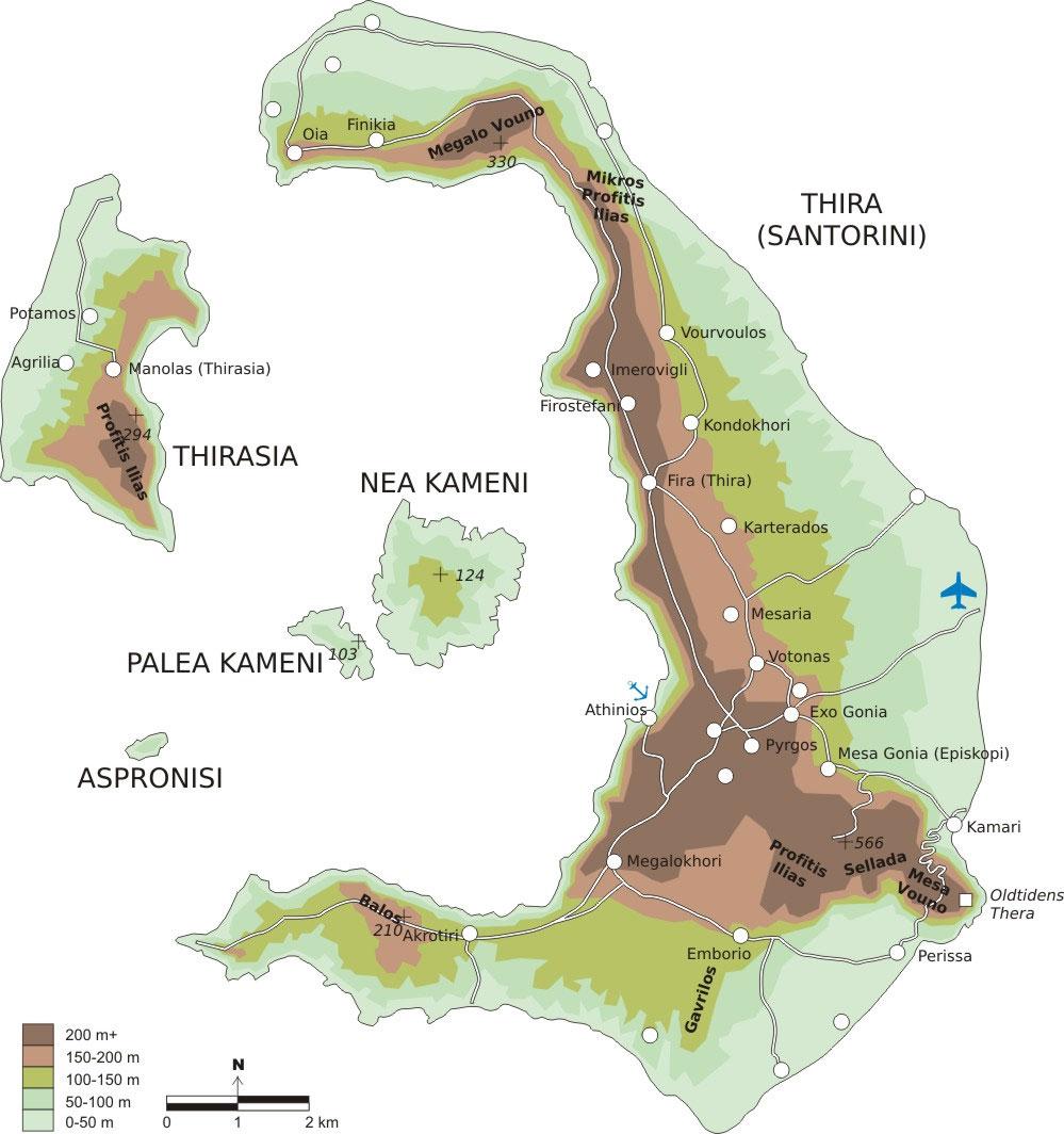EN GANG ÉN ØY: Før utbruddet for 3600 år siden var Santorini en stor øy. Øya fikk enorme ødeleggelser og sank delvis under vann etter at vulkanen hadde tømt seg.