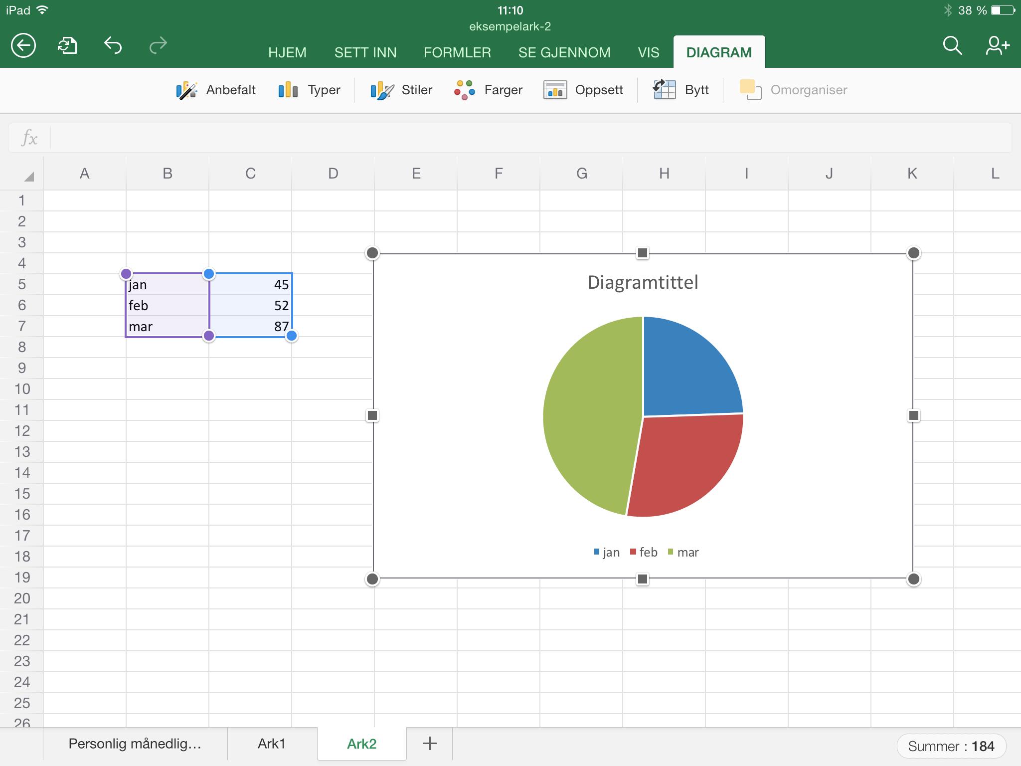 iPad-versjonen av Excel håndterer diagrammer på en veldig god måte.